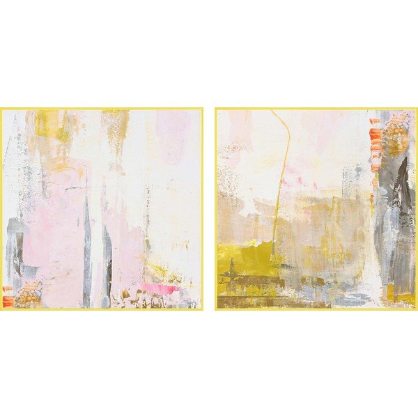 Set di dipinti stampati/con elementi dipinti a mano con cornice inclusa/dipinti su tela 2 pz 41,5x41,5 cm New Age Yellow – Malerifabrikken