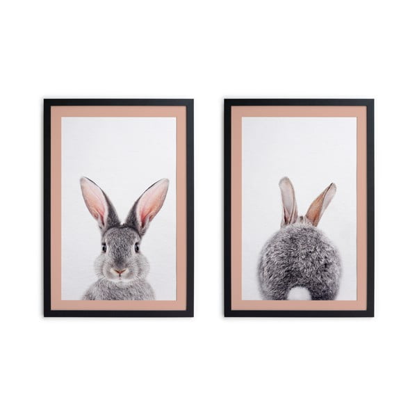 Set di 2 dipinti in cornice nera Rabbit, 30 x 40 cm - Madre Selva