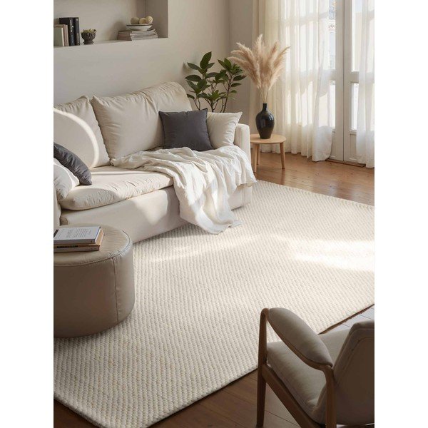 Tappeto color crema in lana tessuto a mano 140x200 cm Lyon Beans – Elle Decoration-image-1