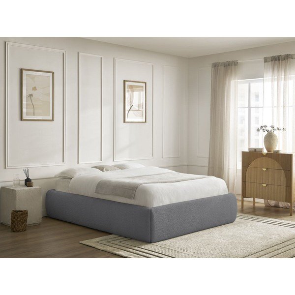 Letto matrimoniale imbottito grigio scuro con contenitore/senza testiera con rete inclusa 180x200 cm Inera – Bobochic Paris-image-1