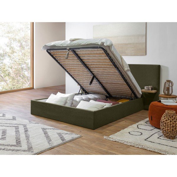 Letto matrimoniale imbottito verde scuro con contenitore con griglia 160x200 cm Blandine - Bobochic Paris-image-3