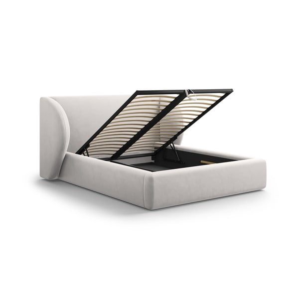 Letto matrimoniale imbottito grigio chiaro con contenitore con griglia 160x200 cm Miley - Micadoni Home-image-3