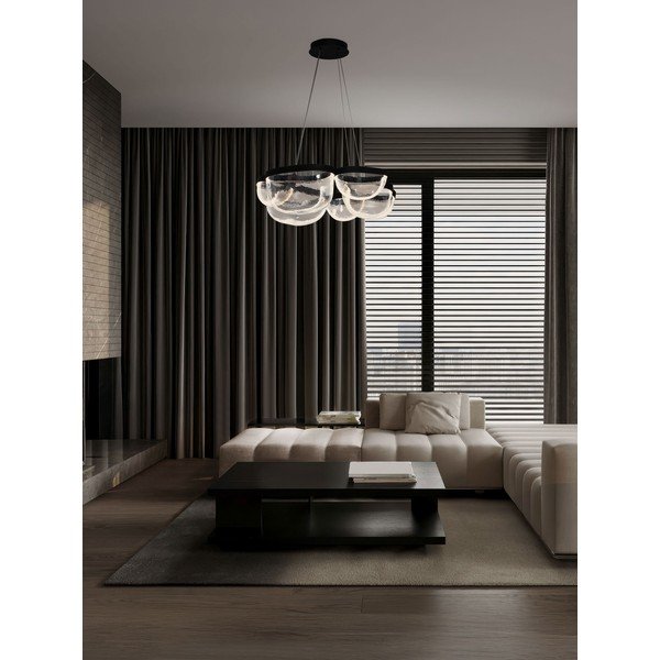 Lampadario LED nero opaco in acciaio con paralume in vetro con intensità regolabile ø 83 cm Clair – Nova Luce-image-1