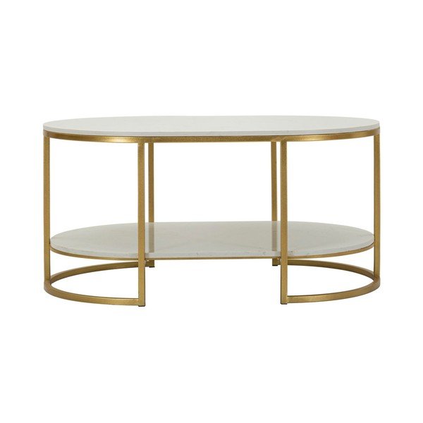 Tavolino da salotto bianco/dorato con piano in marmo 60x90 cm Izmir – Mauro Ferretti