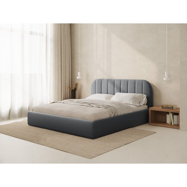 Letto matrimoniale imbottito grigio con contenitore con rete inclusa 160x200 cm Juno – Windsor & Co Sofas-image-1