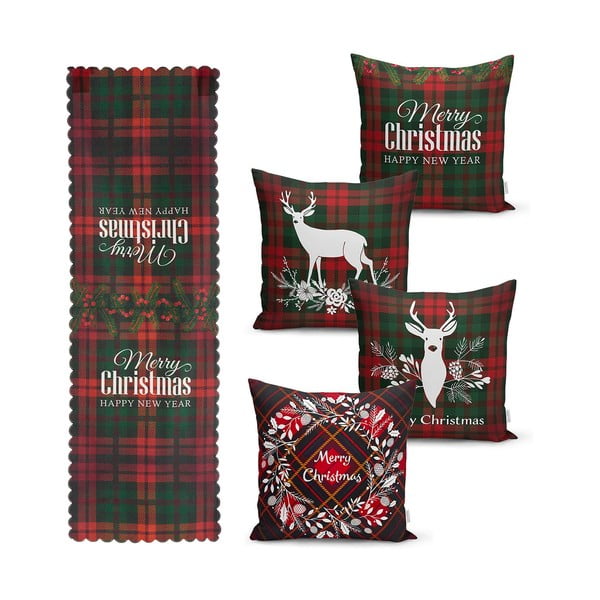 Set di 4 federe natalizie e runner da tavola Tartan Christmas - Minimalist Cushion Covers