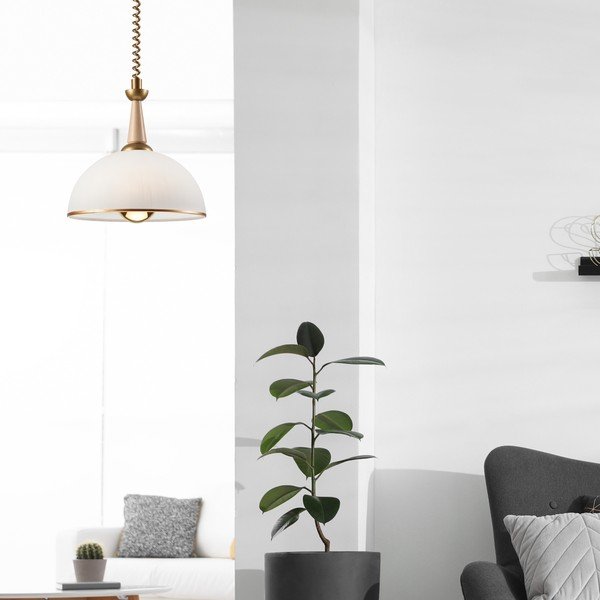 Lampadario in colore naturale dorato con paralume in vetro ø 30 cm Ciara - LAMKUR-image-1