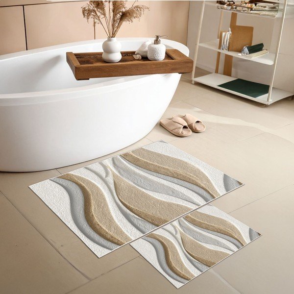 Set di tappetini per il bagno beige 2 pz 60x100 cm – Foutastic-image-2
