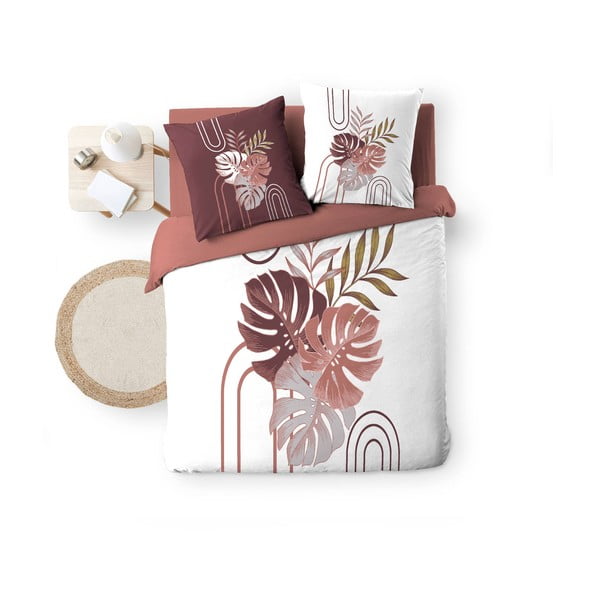 Set copripiumino e federa bianco/rosa in cotone per letto matrimoniale ed esteso 240x220 cm Astria – douceur d'intérieur-image-4