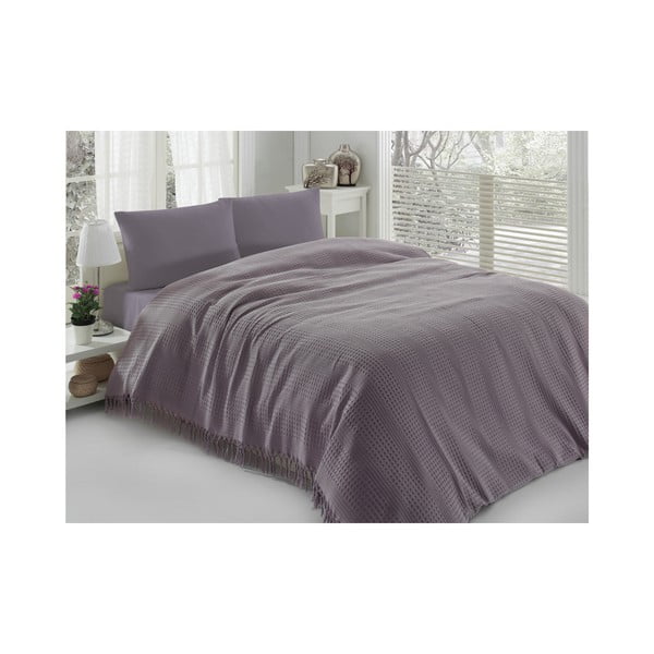Copriletto matrimoniale in cotone viola Pique, 220 x 240 cm - Mijolnir-image-1