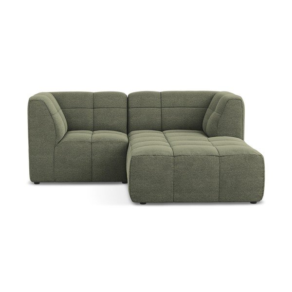 Divano angolare verde (con penisola a destra/con chaise lounge) con rivestimento in bouclé Aloha – Makamii