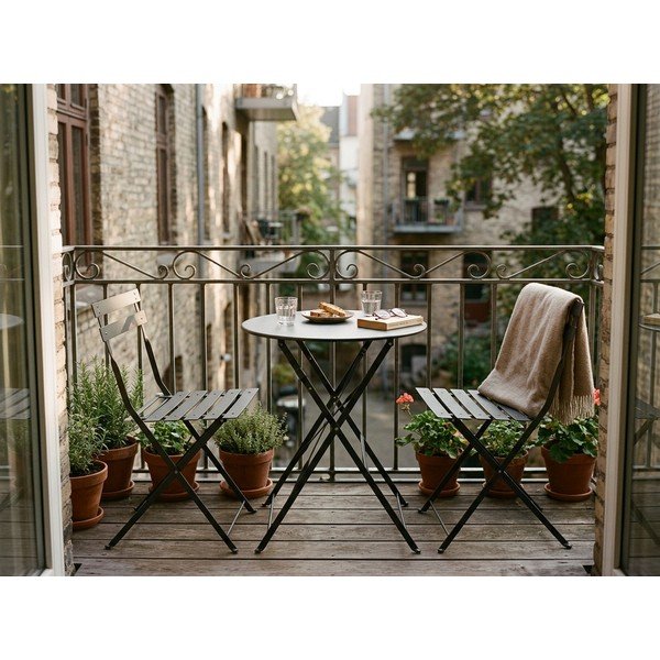 Set da pranzo da giardino color antracite in acciaio per 2 persone Austin – Bizzotto-image-1