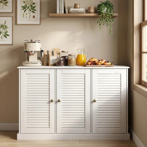 Credenza bianca in pino massiccio 125x80x38 cm Edith – Støraa-image-2
