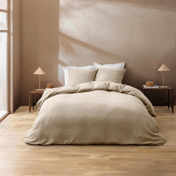 Set copripiumino e federa di colore naturale in cotone per letto matrimoniale 3 pezzi 240x220 cm Clara – douceur d'intérieur