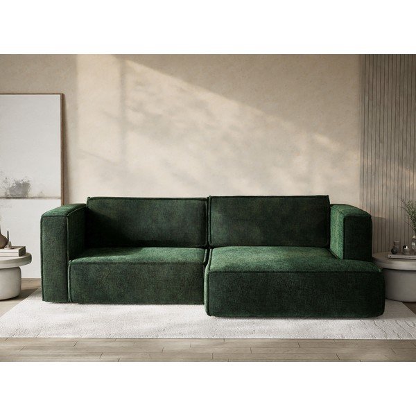 Divano angolare verde scuro allungabile/con contenitore (con penisola a destra/con chaise lounge) con rivestimento in ciniglia Velto – Maison de Rêve-image-1
