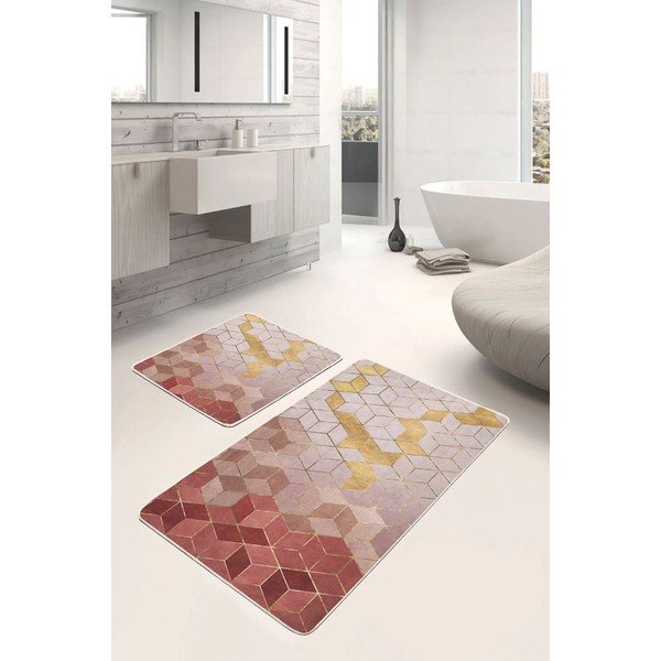 Set di tappetini per il bagno rosa in velluto 2 pz 60x100 cm – Mila Home-image-1