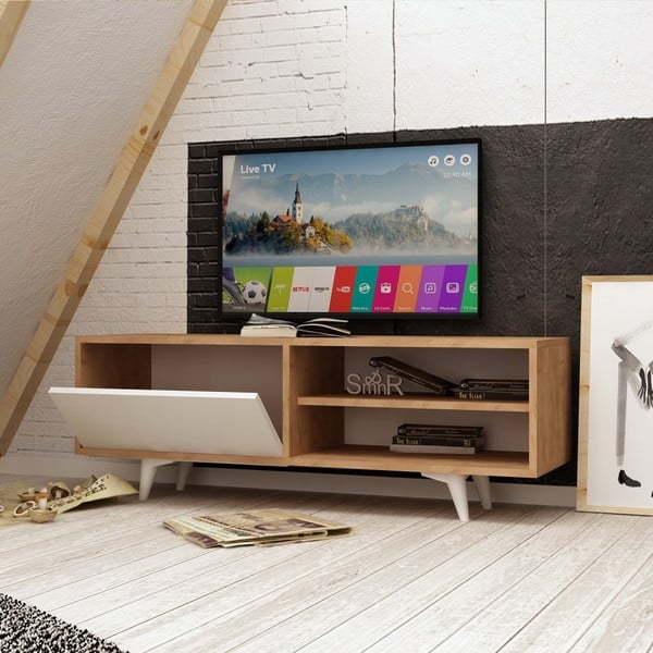 Tavolo TV bianco con dettagli in legno di quercia Garetto Maku - Mod Design-image-1