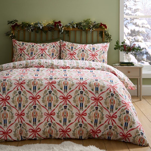 Set copripiumino e federa di colore naturale per letto singolo 135x200 cm Christmas Nutcracker Bows – Catherine Lansfield