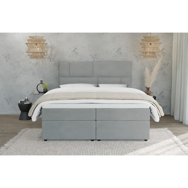 Letto boxspring grigio chiaro con contenitore 160x200 cm Lola - Ropez-image-2