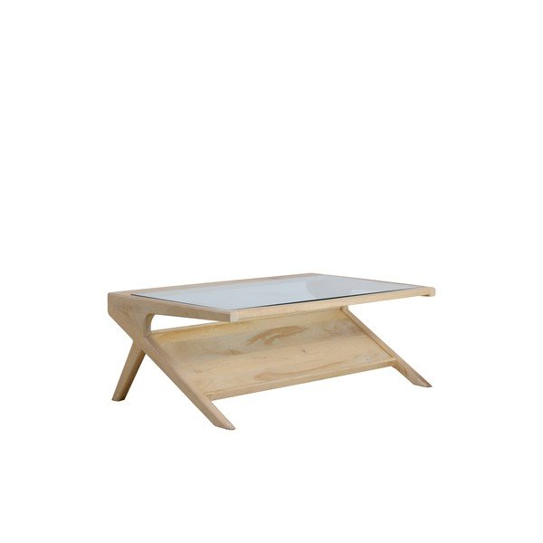 Tavolino da salotto colore naturale chiaro con piano in vetro 70x112 cm Yuki – Light & Living