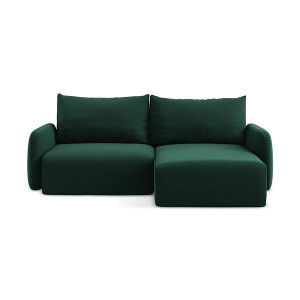 Divano angolare verde scuro allungabile/con contenitore (con penisola a destra/con chaise lounge) con rivestimento in velluto Kalena – Makamii