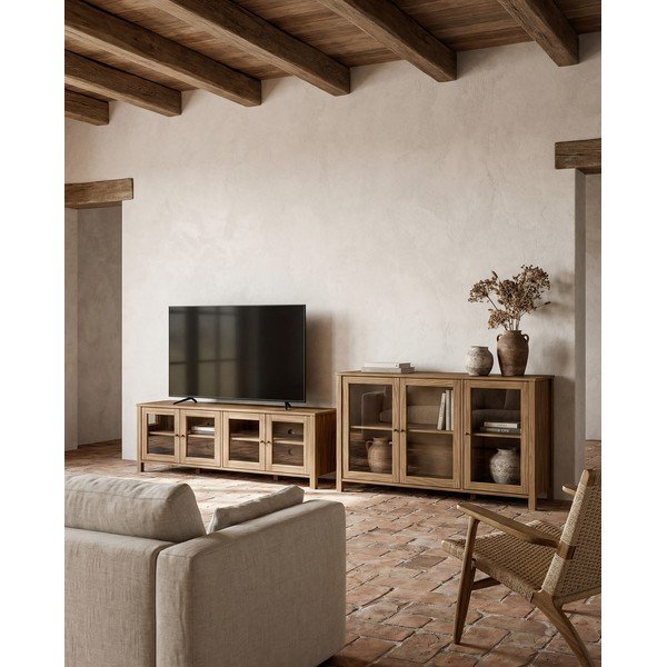 Mobile TV di colore naturale in pino massiccio 150x50x40 cm Alessandra – Marckeric-image-1