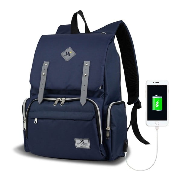 Zaino blu scuro per mamme con porta USB Lo zaino per la cura del bambino di My Valice MOTHER STAR - Myvalice