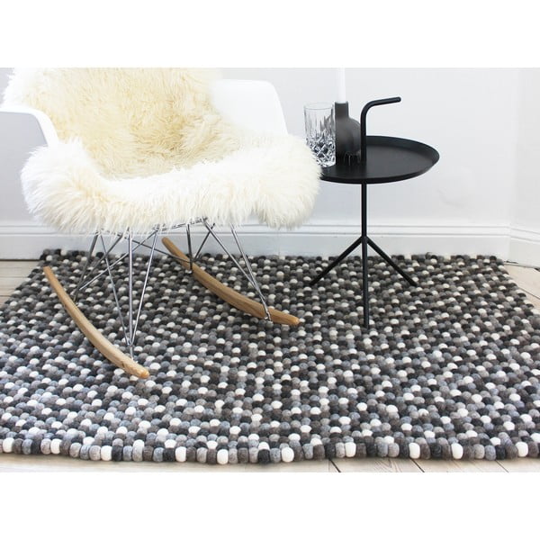 Tappeto di lana a palline bianche e grigie, 100 x 150 cm Ball Rugs - Wooldot-image-1