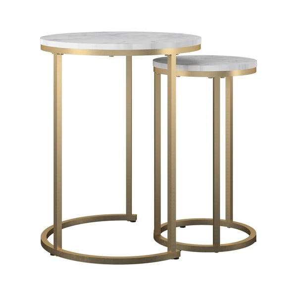Set di tavolini da salotto rotondi bianchi/dorati con effetto marmo 2 pz ø 45 cm Amelia – CosmoLiving by Cosmopolitan-image-2