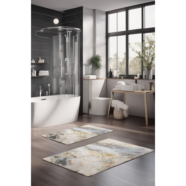 Set di tappetini per il bagno grigi/beige 2 pz 60x100 cm – Foutastic-image-1