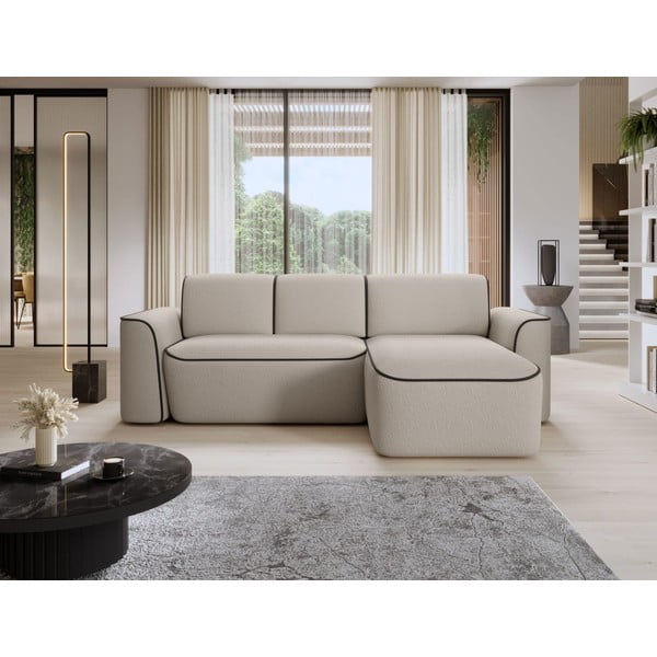 Divano angolare beige (con penisola a destra/con chaise lounge) e rivestimento in bouclé Ume – ELTAP-image-1