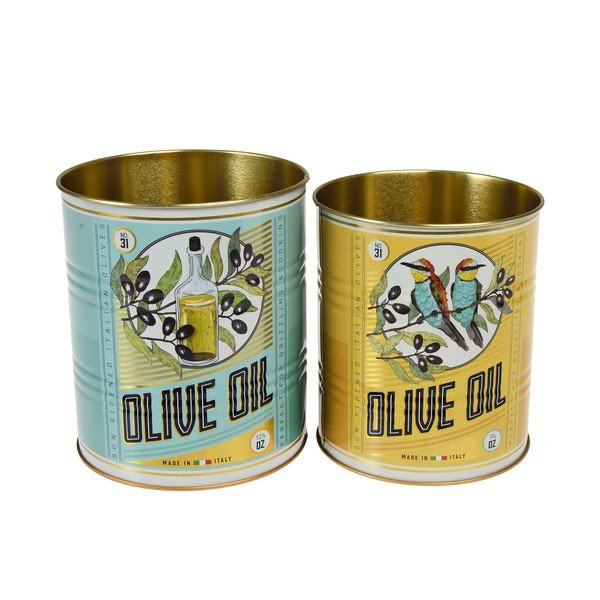 Scatole in set decorative in stagno 2 pz ø 11x13 cm Olive Oil – Rex London-image-1