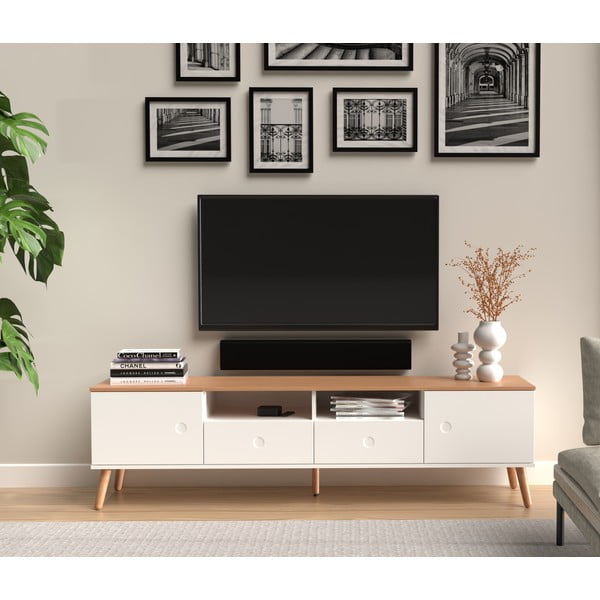 Tavolo TV bianco con gambe in rovere, larghezza 192 cm Dot - Tenzo-image-1