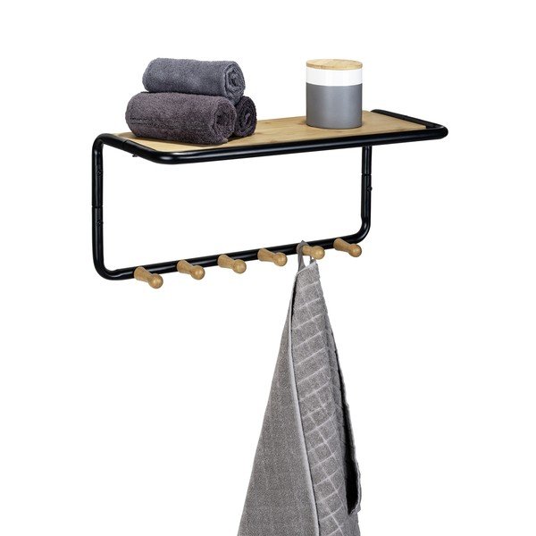 Appendiabiti da parete in metallo nero/naturale con ripiano Loft - Wenko-image-2