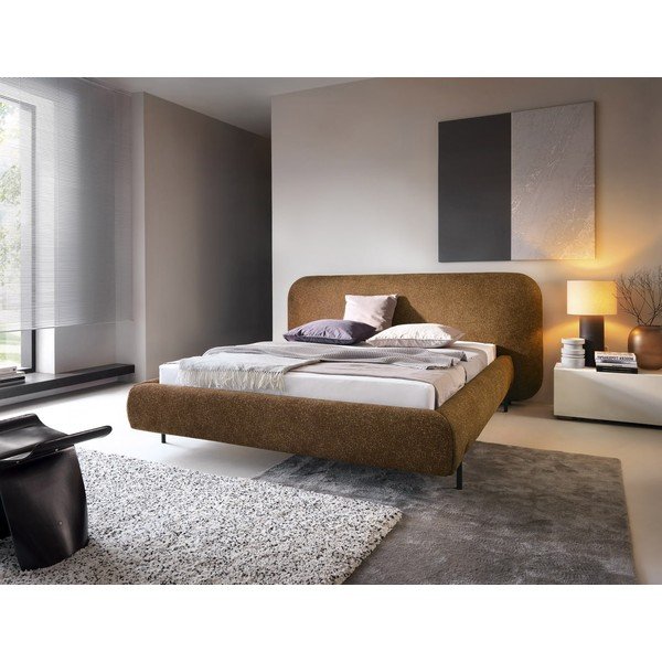 Letto matrimoniale imbottito giallo ocra con contenitore e rete inclusi 160x200 cm Pointt – ELTAP-image-1