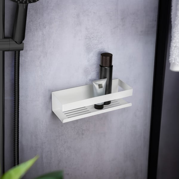 Mensola da bagno senza foratura bianco opaco in acciaio inox con aggancio Turbo-loc Genova – Wenko-image-1