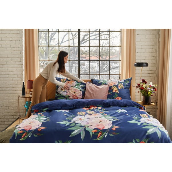 Biancheria da letto matrimoniale in cotone sateen blu navy 200 x 200 cm Floret - Bonami Selection-image-4