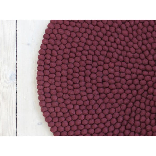 Tappeto in lana a palline color ciliegio scuro , ⌀ 140 cm Ball Rugs - Wooldot