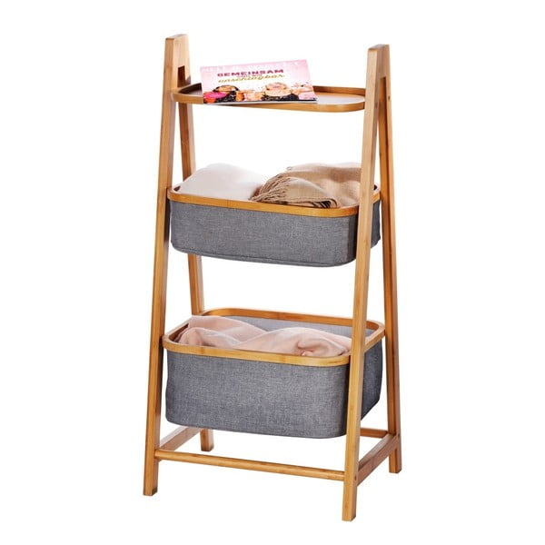 Scaffale grigio/colore natuarale in bambù con 2 cestini portaoggetti da bagno 44x91 cm Bahari – Wenko-image-1