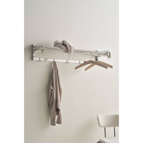 Attaccapanni da parete color argento lucido in acciaio inox con scaffale 100 cm Alby – Jotex-image-1