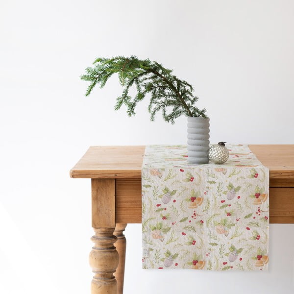Runner da tavola in lino natalizio Jingle Bells, 40 x 150 cm Christmas Print Natural - Linen Tales