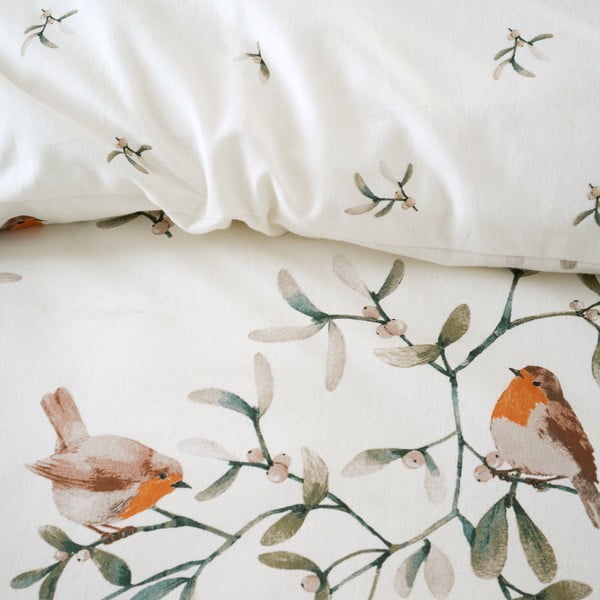 Biancheria da letto singola in flanella crema 135x200 cm Mistletoe Robins - Catherine Lansfield-image-4