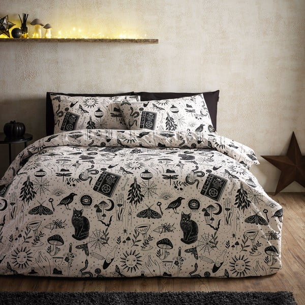Set copripiumino e federa nero e beige per letto matrimoniale 200x200 cm Enchanted Witchcraft – Catherine Lansfield-image-1