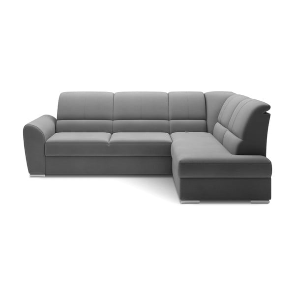 Divano angolare grigio allungabile/con contenitore (con penisola a destra/a L) e rivestimento in velluto Siber – ELTAP