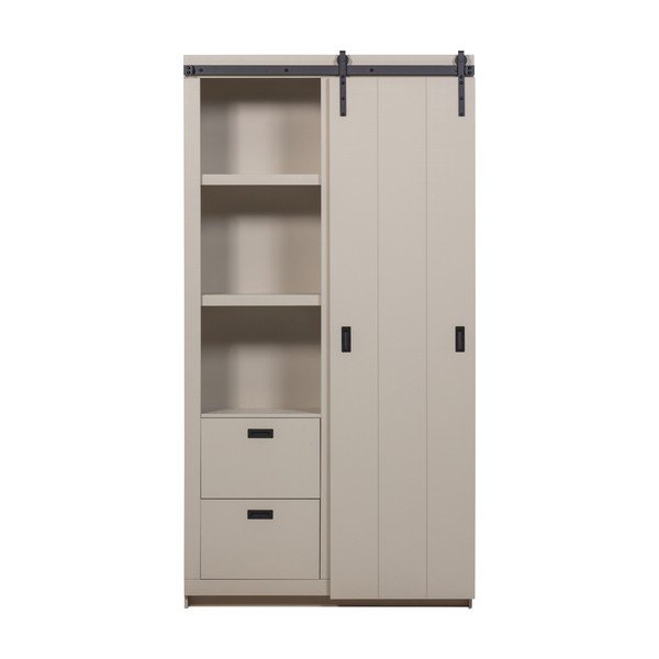 Armadietto greige in pino massiccio con porte scorrevoli 122x230x37 cm Slide – vtwonen