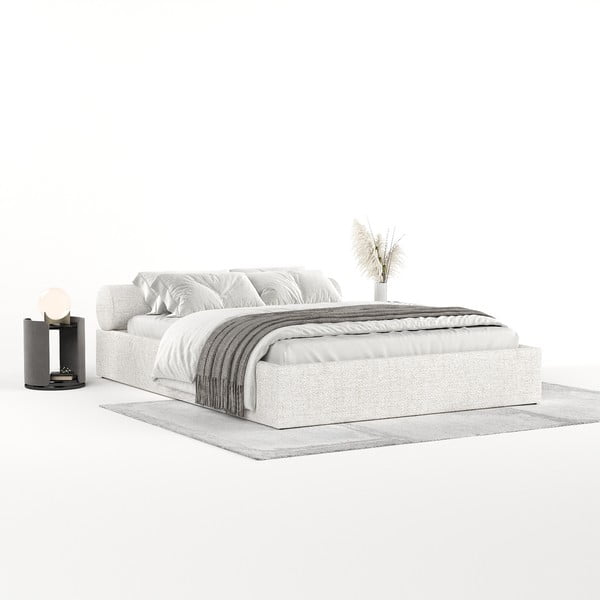 Letto matrimoniale imbottito color crema con contenitore e rete inclusi 160x200 cm Solvo – Maison de Rêve-image-2