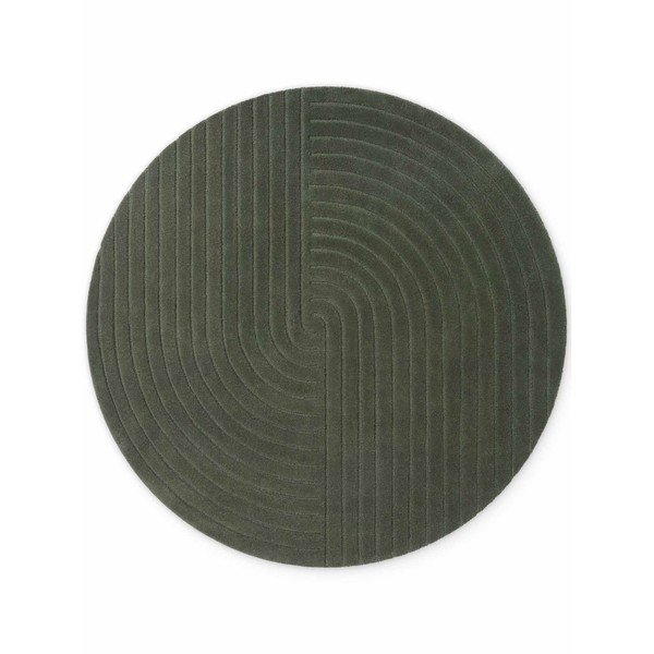 Tappeto rotondo verde scuro in lana tessuto a mano ø 120 cm Arcura – Vikosa