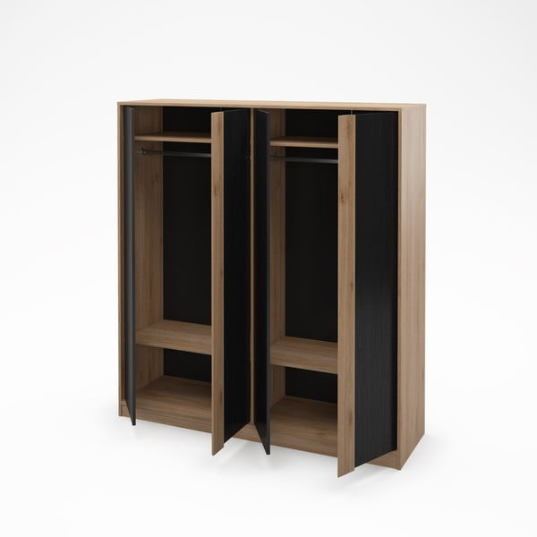 Armadio effetto rovere con decoro nero-naturale 180x197,5x53 cm Dennis - Marckeric-image-3