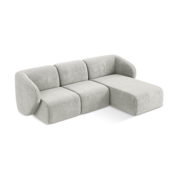 Divano angolare grigio chiaro (con penisola a destra/con chaise lounge) con rivestimento in ciniglia Lani – Makamii-image-2