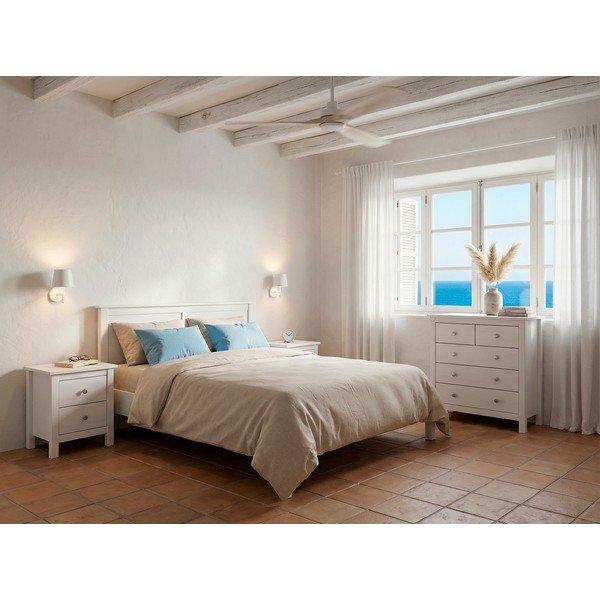 Comodino in legno di pino massiccio bianco con 2 cassetti Berna - Marckeric-image-1